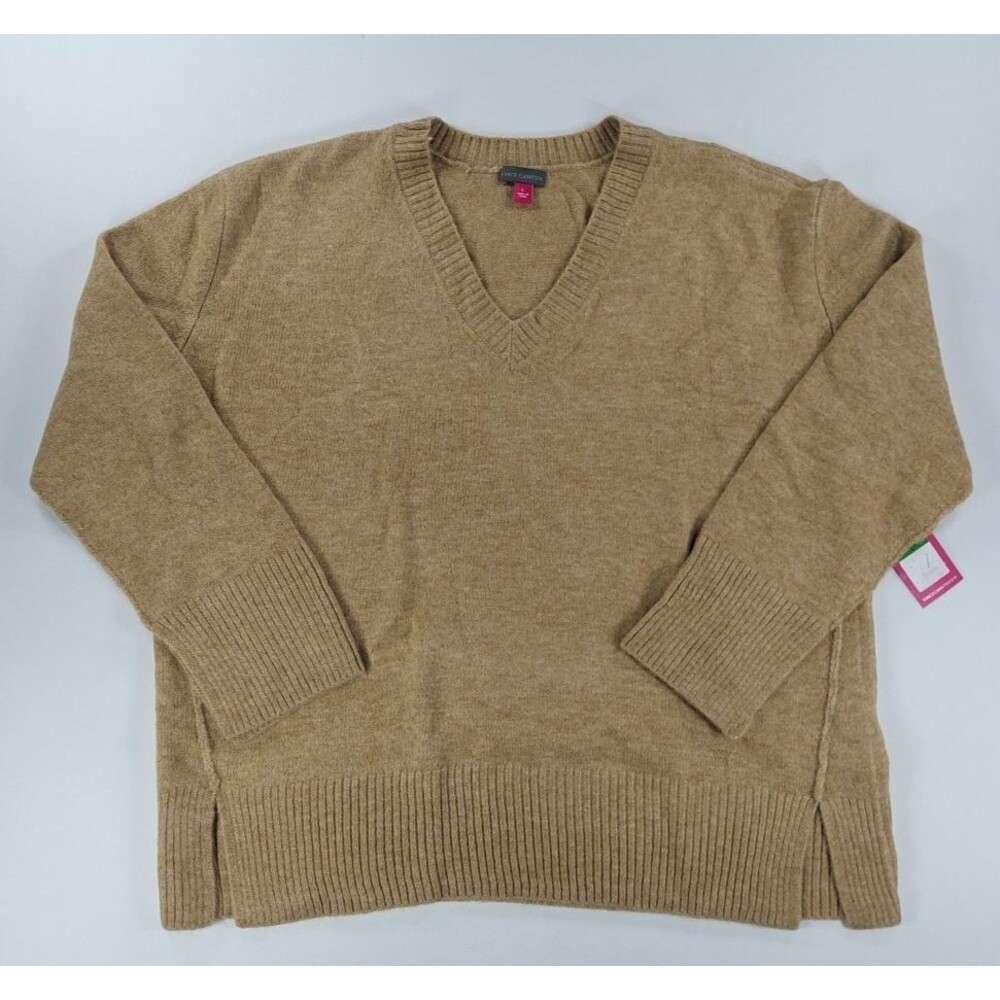 Vince Camuto Sweater Womens L Large Latte Heather Beige V-Neck Raglan Pullover